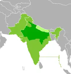 Mapa de las lengutas indostánicas