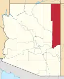 Mapa de Arizona con la ubicación del condado de Apache