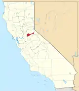 Mapa de California con la ubicación del condado de Amador