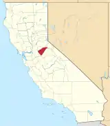 Mapa de California con la ubicación del condado de Calaveras