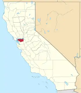 Mapa de California con la ubicación del condado de Contra Costa