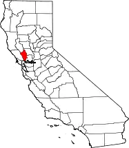 Mapa de California con la ubicación del condado de Napa