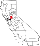 Mapa de California con la ubicación del condado de Sacramento