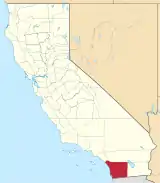 Mapa de California con la ubicación del condado de San Diego