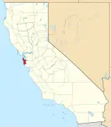 Mapa de California con la ubicación del condado de San Mateo