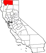 Mapa de California con la ubicación del condado de Siskiyou