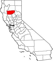 Mapa de California con la ubicación del condado de Tehama