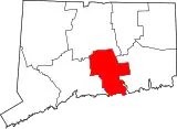 Mapa de Connecticut con la ubicación del condado de Middlesex