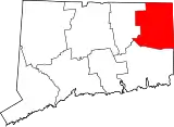 Mapa de Connecticut con la ubicación del condado de Windham