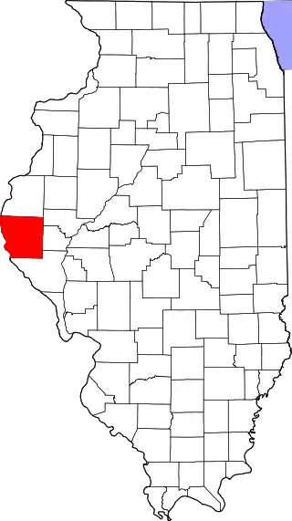 Mapa de Illinois con la ubicación del condado de Adams