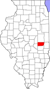 Mapa de Illinois con la ubicación del condado de Douglas