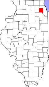 Mapa de Illinois con la ubicación del condado de DuPage