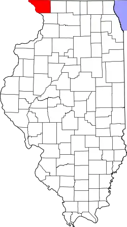Mapa de Illinois con la ubicación del condado de Jo Daviess