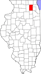 Mapa de Illinois con la ubicación del condado de Kane