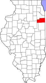 Mapa de Illinois con la ubicación del condado de Kankakee