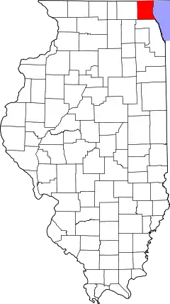 Mapa de Illinois con la ubicación del condado de Lake