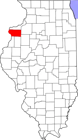 Mapa de Illinois con la ubicación del condado de Mercer