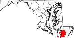 Mapa de Maryland con la ubicación del condado de Somerset