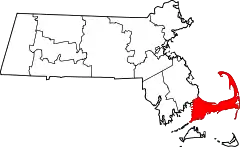 Mapa de Massachusetts con la ubicación del condado de Barnstable