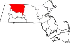 Mapa de Massachusetts con la ubicación del condado de Franklin