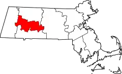 Mapa de Massachusetts con la ubicación del condado de Hampshire