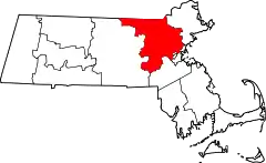 Mapa de Massachusetts con la ubicación del condado de Middlesex