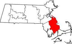 Mapa de Massachusetts con la ubicación del condado de Plymouth