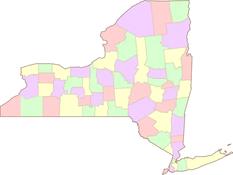 Map of New York showing county borders