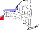 Mapa de Nueva York con la ubicación del condado de Chautauqua