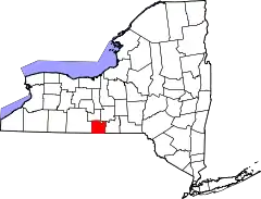 Mapa de Nueva York con la ubicación del condado de Chemung
