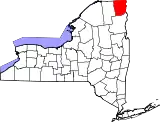 Mapa de Nueva York con la ubicación del condado de Clinton