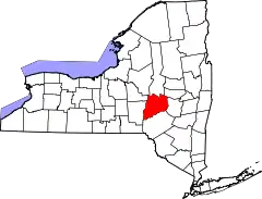 Mapa de Nueva York con la ubicación del condado de Otsego