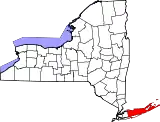 Mapa de Nueva York con la ubicación del condado de Suffolk