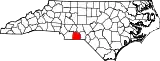 Mapa de Carolina del Norte con la ubicación del condado de Anson