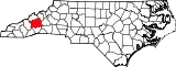 Mapa de Carolina del Norte con la ubicación del condado de Buncombe