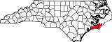 Mapa de Carolina del Norte con la ubicación del condado de Carteret