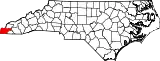 Mapa de Carolina del Norte con la ubicación del condado de Cherokee