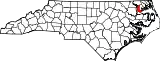 Mapa de Carolina del Norte con la ubicación del condado de Chowan