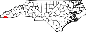 Mapa de Carolina del Norte con la ubicación del condado de Clay