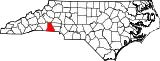 Mapa de Carolina del Norte con la ubicación del condado de Cleveland