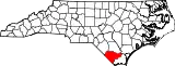 Mapa de Carolina del Norte con la ubicación del condado de Columbus