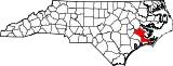 Mapa de Carolina del Norte con la ubicación del condado de Craven