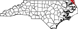 Mapa de Carolina del Norte con la ubicación del condado de Currituck