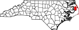 Mapa de Carolina del Norte con la ubicación del condado de Dare