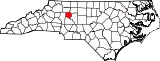 Mapa de Carolina del Norte con la ubicación del condado de Davie