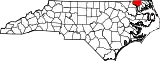 Mapa de Carolina del Norte con la ubicación del condado de Gates