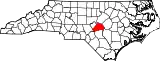 Mapa de Carolina del Norte con la ubicación del condado de Harnett