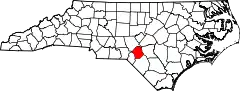 Mapa de Carolina del Norte con la ubicación del condado de Hoke