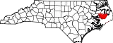 Mapa de Carolina del Norte con la ubicación del condado de Hyde
