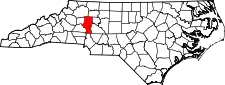 Mapa de Carolina del Norte con la ubicación del condado de Iredell